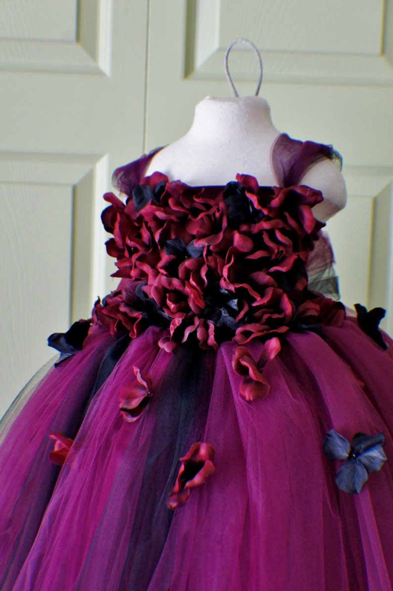 Flower girl dress Marsala Red Dress, Wine red tutu dress, flower top, hydrangea top, toddler tutu dress Cascading flowers image 3