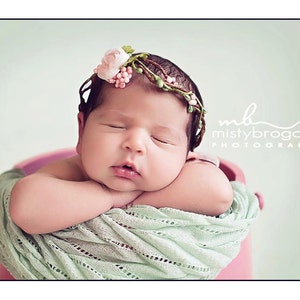 Newborn Crown, Flower Crown Headband Halo, Baby Girl Tiara, Baby Floral Headwreath, Newborn Photo prop, Head Wreath image 1