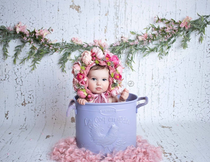 Garden Bonnet, Knit Baby Bonnet, Baby Photo Prop, Newborn Photo Prop, Newborn Baby Girl Hat, Baby Hat, Knit Baby Hat, Pink Mauve bonnet image 1
