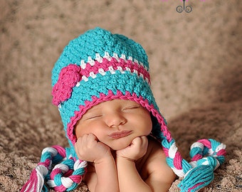 Baby Hat, Newborn Hat, Baby Beanie, Baby Cotton Hat, Turquoise Beanie, Baby Photo Prop, Knit Baby Hat