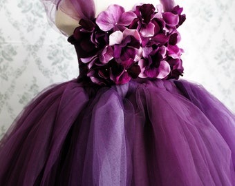 Flower girl dress Deep Purple and Lavender tutu dress, flower top, hydrangea top, toddler tutu dress
