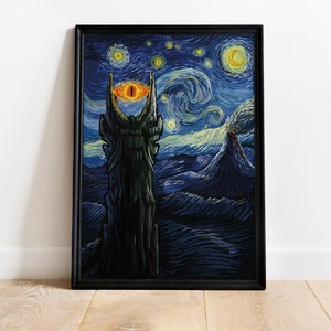 Lord of the Rings Vincent van Gogh-sterrennacht poster afdrukbaar, LOTR Middle Earth, Starry Night decor, Lord of the Rings kunst aan de muur