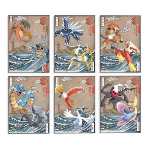 Conjunto de 6 carteles de Pokémon imprimibles, impresión de arte de pared de Pokémon, decoración del hogar de Pokémon, póster de viaje de Pokémon, Charizard, regalo de cumpleaños, decoración de fiesta