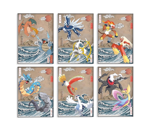 Set of 6 Printable Pokemon Poster, Pokemon Wall Art Print, Pokemon Home Decor, Pokemon Travel Poster, Charizard, Birthday Gift, Party Decor
