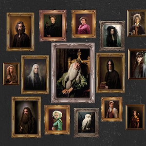 Printable PDF Set of 15 Wizard and Witch Portrait Gallery Wall Art, Moody Dark Academy, Wizard School Poster Vintage Poster Home Class Decor