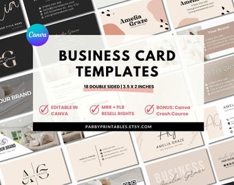Business Cards Template with MRR and PLR, Canva Editable, DIY Business Card, Minimalist Beige card, Small Business Double Sided Card
