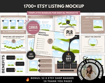 1700 Etsy Listing Mockup-Vorlagenpaket für digitale Produkte, bearbeitbare Canva-Mockups für Etsy-Artikel, Etsy-Produktbild-Mockup-Vorlagen