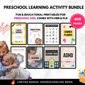 400+ Learning Activity Bundle with Master Resell Rights | Printable Homeschooling Worksheets | PreSchool Activity Learning Bundle | MRR &PLR