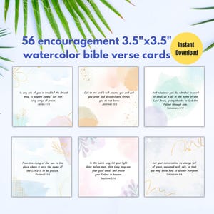 Cartão com 56 versículos bíblicos para impressão de incentivo, aquarela pastel, cartão de afirmação bíblica, diário cristão, cartão de memorização de versículos bíblicos