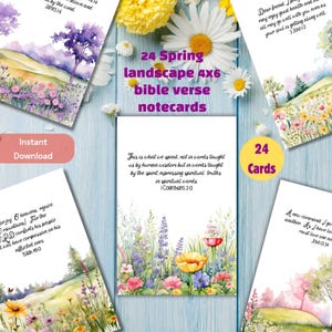 24 cartões de notas com escrituras florais, 4x6, cartão de oração com versículos bíblicos, cartão de afirmação bíblica da natureza, arte de parede cristã, decoração floral para casa
