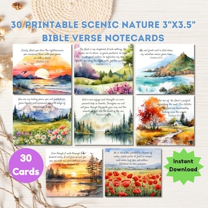 Cartão com 30 versículos bíblicos sobre paisagens e natureza, Salmos, cartão de afirmação com versículos bíblicos, diário cristão, decoração cristã para casa, cartão com escritura em aquarela