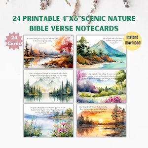 Cartão de notas com 24 versículos bíblicos, paisagem, salmos, cartão de afirmação, versos bíblicos em aquarela, 4x6, arte de parede, decoração cristã para casa