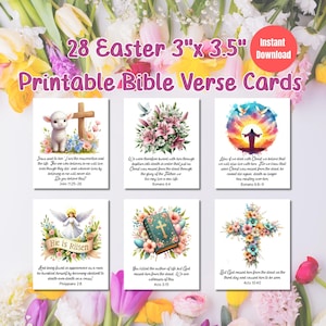Cartão de Páscoa com 28 Versículos Bíblicos Cristãos, Decoração de Páscoa para Casa, Primavera, Diário Cristão, Cartões de Escrituras Florais, Cartão de Oração com Afirmação Bíblica