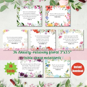 36 Cartão com versículos bíblicos florais para alívio da ansiedade na primavera, encorajamento da fé, escrituras bíblicas para mães, cartão com afirmação bíblica, decoração floral para festa no jardim e casa