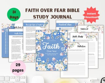 Faith Over Fear Floral Christian Anxiety Journal Printable Prayer Journal for Women Bible Study Workbook PDF Scripture Reflection Journal
