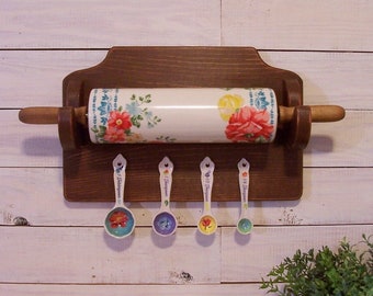 Farmhouse Style Display Rack Rolling Pin Measuring Spoon fits Pioneer Woman Original Design by Sawdusty / Color Choice
