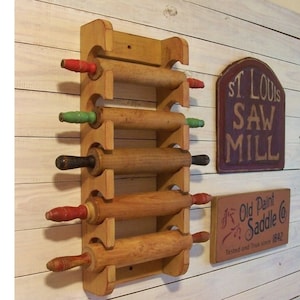 Multiple Rolling Pin Rack Wooden Rolling Pin Shelf Farmhouse Style Storage Primitive Finish Color Choice image 1