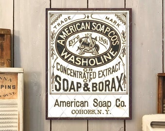 Laundry Room Sign Washoline Soap and Borax Vintage Advertising Wooden Sign Plaque for your Rustic Country or Farmhouse Decor