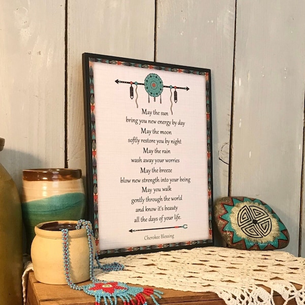 Cherokee Blessing, Native American Wooden Sign White Background, for your Southwest, Tribal or Vintage Western Country Style Decor