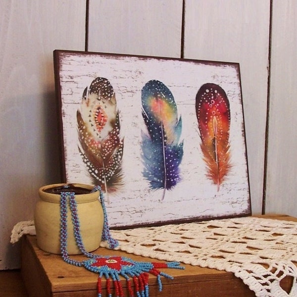 Native American Feathers, Wooden Sign for your Southwest, Boho, Tribal or Western Country Style Decor