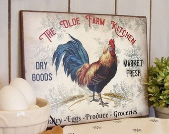 The Olde Farm Kitchen with Rooster Wooden Sign for your Rustic Shabby Chic or Farmhouse Decor