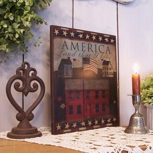 Primitive Folk Art America Land That I Love Wooden Sign for your Rustic Americana Country or Farmhouse Decor