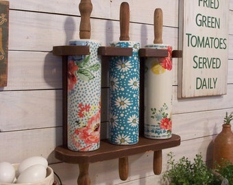 Cottage Style 3 Pin Vertical Rolling Pin Holder Upright Rack for 3 Pins Display Shelf Color Choice Original Design by Sawdusty