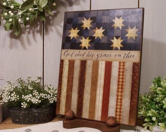 Panneau en bois America the Beautiful God Shed His Grace on Thee pour votre décoration rustique shabby chic ou ferme