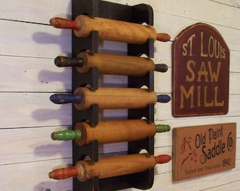 Unfinished You Paint Multiple Rolling Pin Rack Wooden Rolling Pin Shelf Farmhouse Style Storage BARE WOOD
