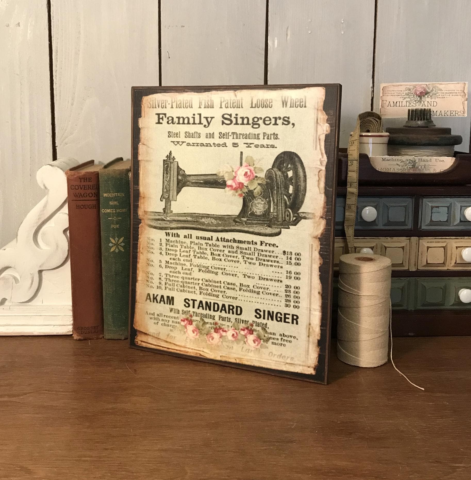 Singer Sewing Sign Handmade Wooden Sign Singer Sewing Machine Ad Vintage Charm Cottage ...