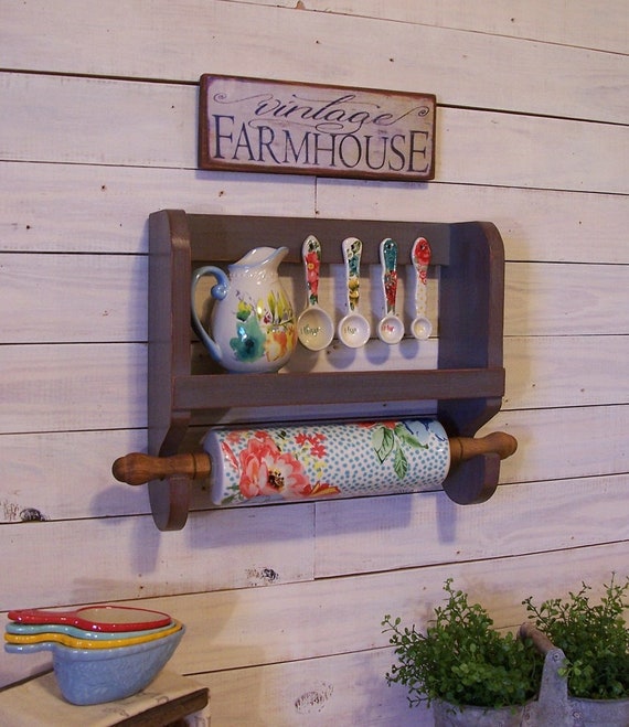 Farmhouse Style Pioneer Woman Display Shelf for Your Rolling Pin Creamer  and Measuring Spoons / Color Choice Original Design by Sawdusty 