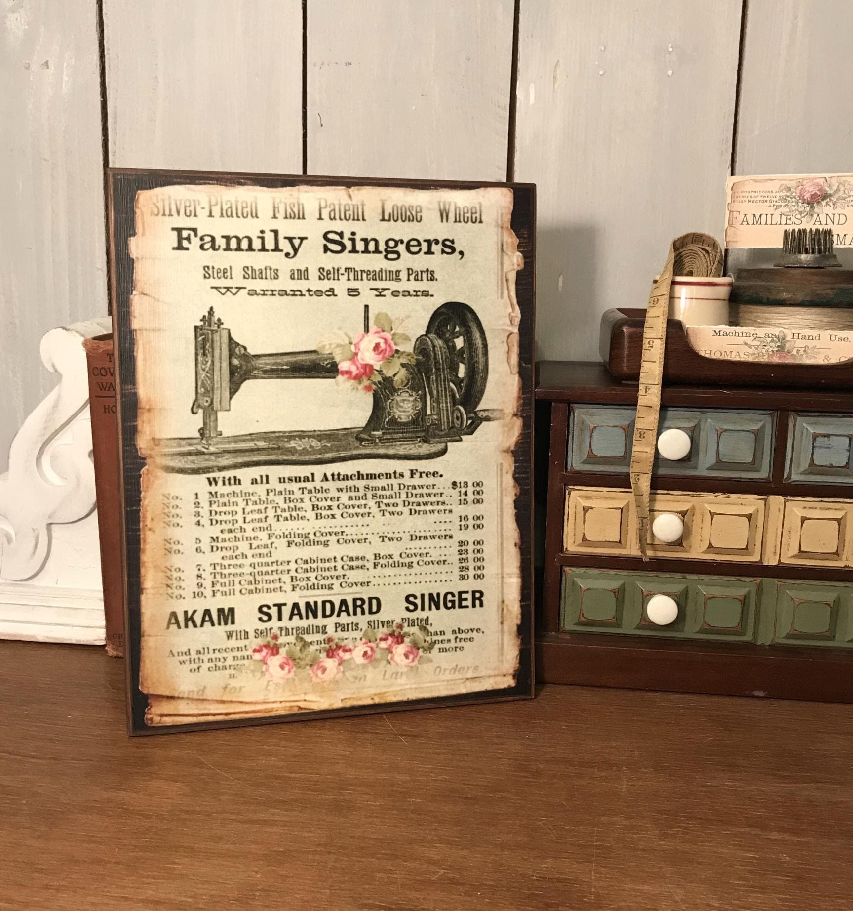 Handmade Wooden Sign Singer Sewing Machine Ad Vintage Charm Cottage ...