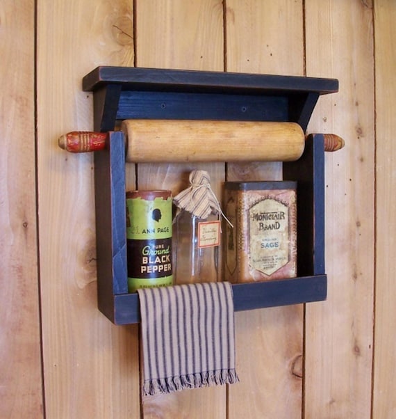Farmhouse Cottage Style Rolling Pin Spice Rack Handmade Kitchen Storage Size and Color Choice
