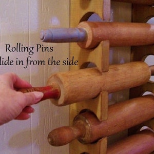 Multiple Rolling Pin Rack Wooden Rolling Pin Shelf Farmhouse Style Storage Primitive Finish Color Choice image 5