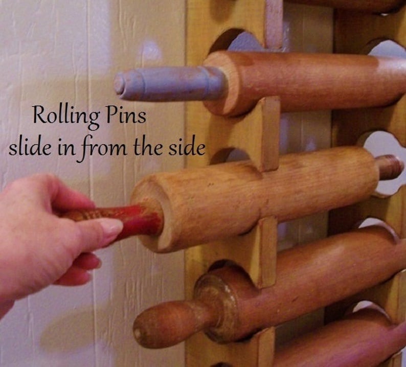 Multiple Rolling Pin Rack Wooden Rolling Pin Shelf Farmhouse Style Storage Primitive Finish Color Choice image 5