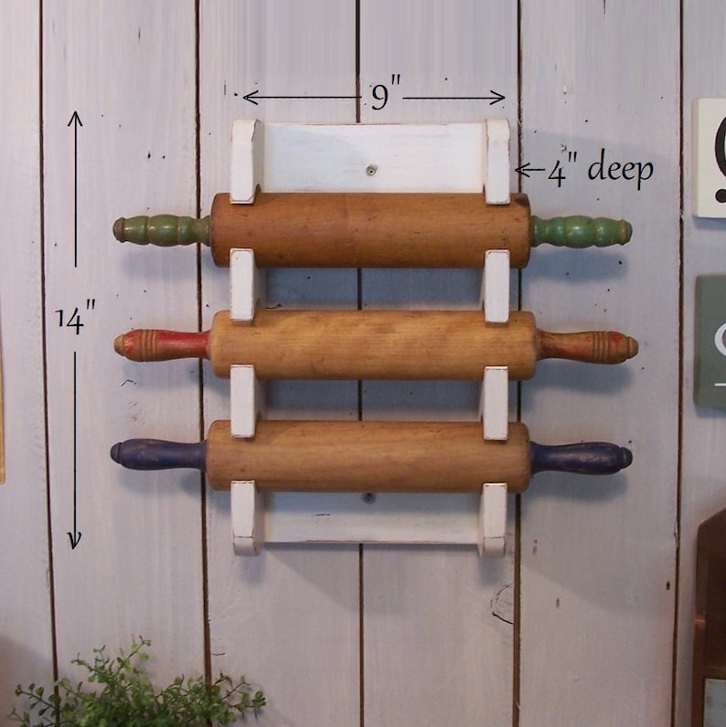 3 Pin Rolling Pin Rack for Your Wooden Rolling Pin Collection Farmhouse Style Shelf Kitchen Storage Color Choice by Sawdusty image 7