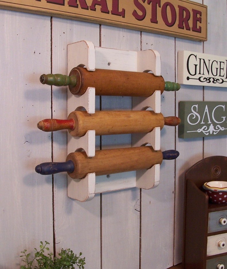 3 Pin Rolling Pin Rack for Your Wooden Rolling Pin Collection Farmhouse Style Shelf Kitchen Storage Color Choice by Sawdusty image 1