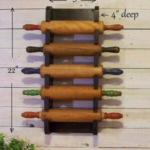 Multiple Rolling Pin Rack Wooden Rolling Pin Shelf Farmhouse Style Storage Primitive Finish Color Choice image 6