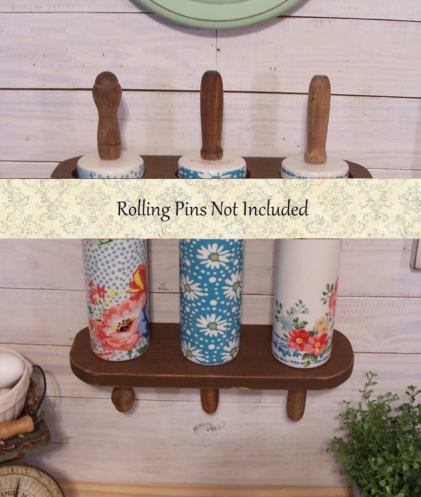 Cottage Style 3 Pin Vertical Rolling Pin Holder Upright Rack for 3 Pins  Display Shelf Color Choice Original Design by Sawdusty 