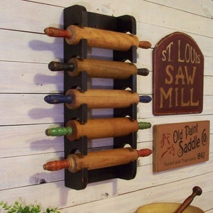 Multiple Rolling Pin Rack Wooden Rolling Pin Shelf Farmhouse Style Storage Primitive Finish Color Choice image 7