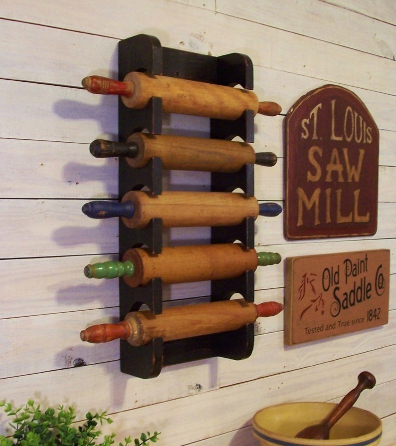Multiple Rolling Pin Rack Wooden Rolling Pin Shelf Farmhouse Style Storage Primitive Finish Color Choice image 7