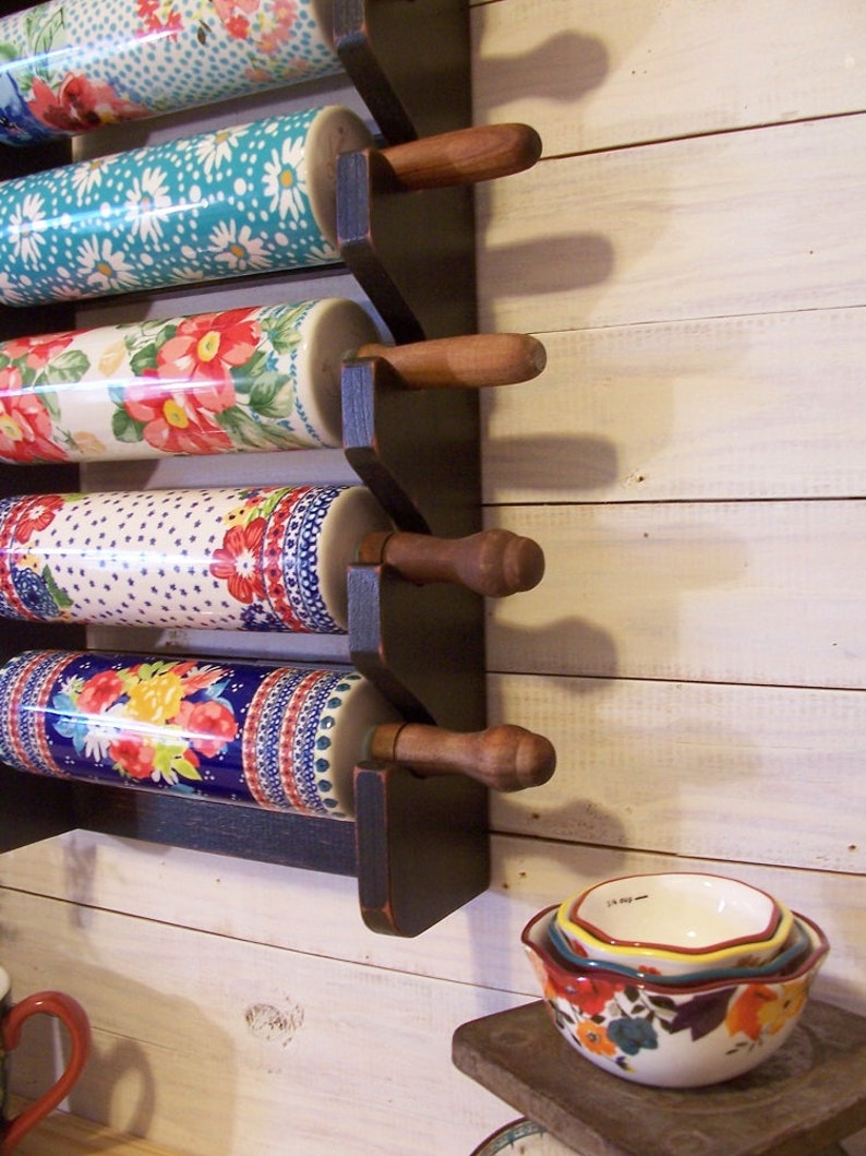 6 Pin Rolling Pin Rack for Your Collection Holds Pioneer Woman Pins Handmade Rolling Pin Shelf Color Choice image 7