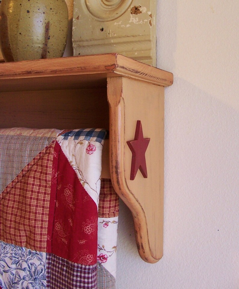 Primitive Quilt Shelf Wall Rack Handmade Farmhouse Style Etsy
