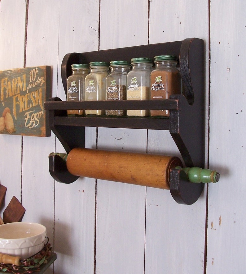 Farmhouse Primitive Rolling Pin Spice Rack Choose Size and Color Original Design by Sawdusty image 8