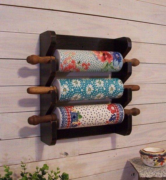 Unfinished You Paint 3 Pin Rolling Pin Shelf Rack for Multiple Rolling Pins Holds Pioneer Woman Pins Kitchen Display Shelf Handmade