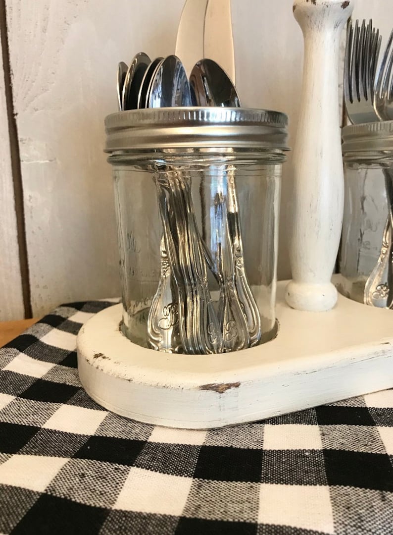 Farmhouse Cottage Style Silverware Caddy With Spindle Handle Etsy