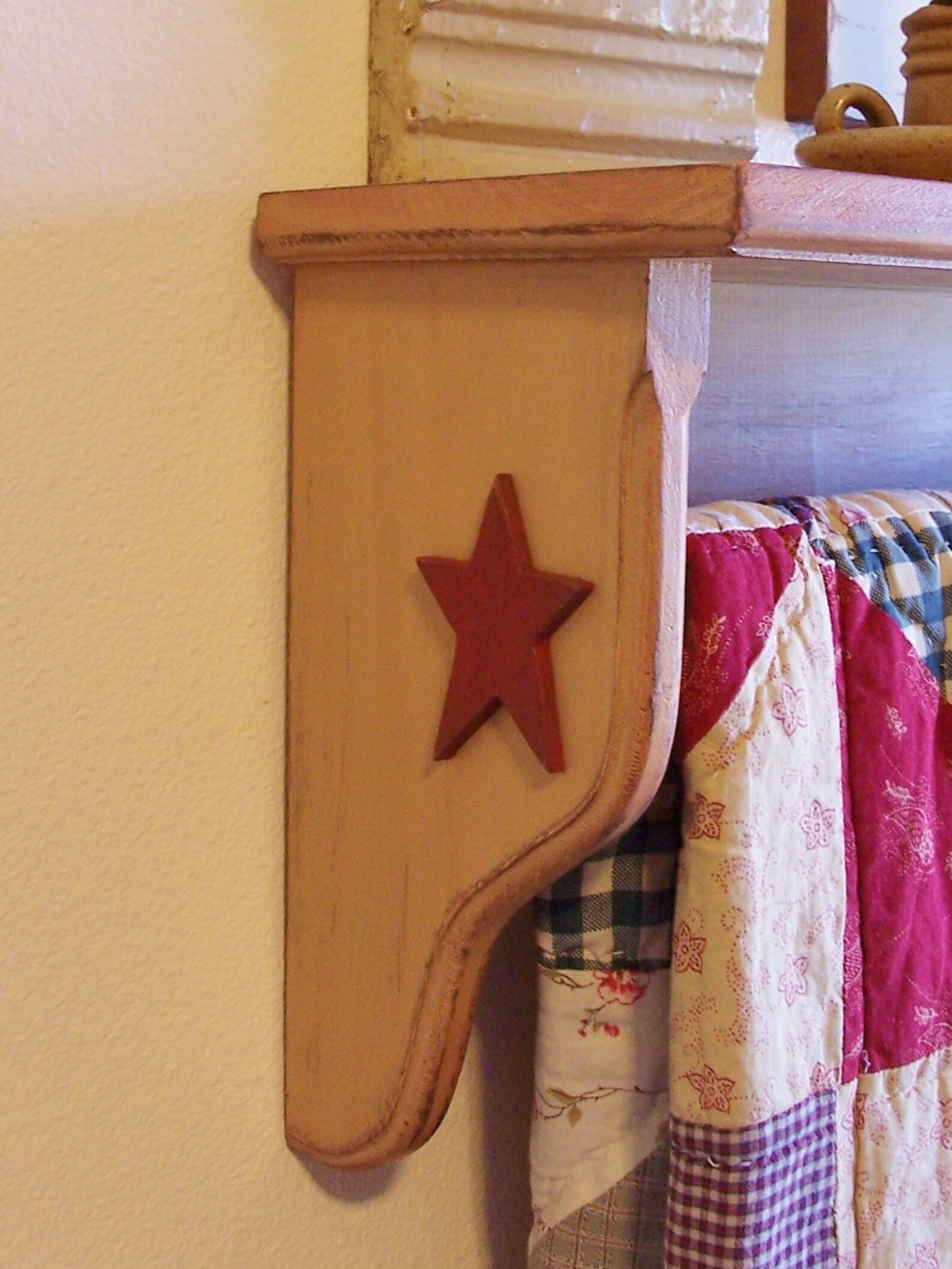 Primitive Quilt Shelf Wall Rack Handmade Farmhouse Style Etsy