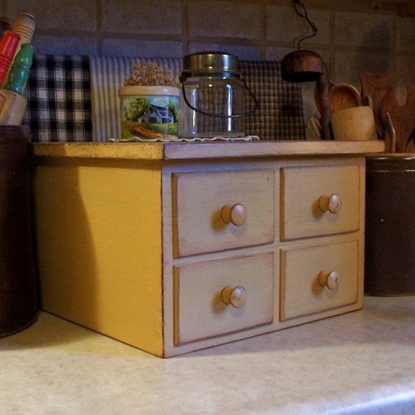 Primitive 4 Drawer Toaster Cover Apothecary Style Kitchen Storage for 4 Slice Square Toaster / Farmhouse Tan / Color Choice