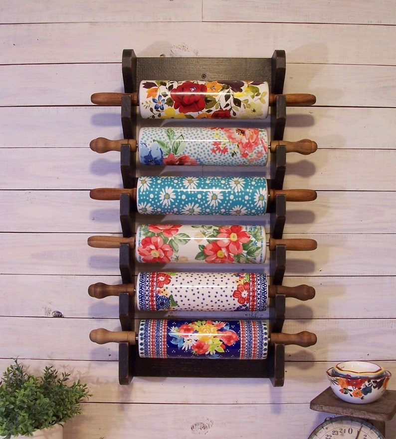 6 Pin Rolling Pin Rack for Your Collection Holds Pioneer Woman Pins Handmade Rolling Pin Shelf Color Choice image 4