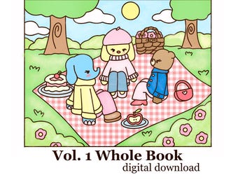 Day with Daisy Coloring Book Digital Download, Hand Drawn Illustrations Adult and Kids Coloring
